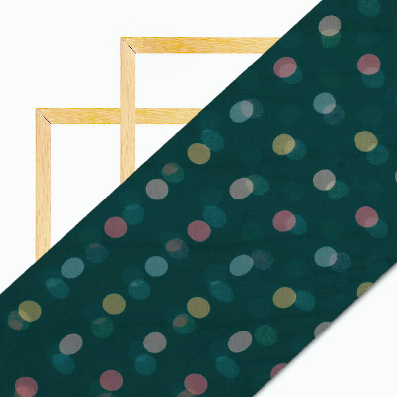 Pine Green And Pink Polka Dots Pattern Digital Print Bemberg Chiffon Fabric