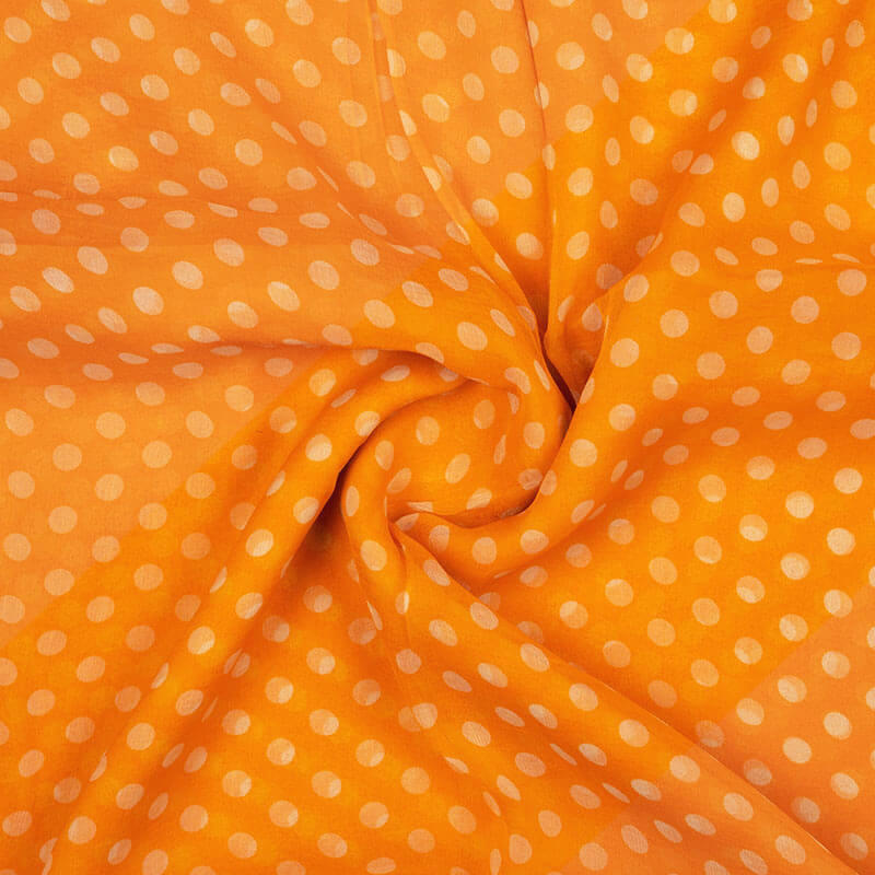 Yellow And Cream Polka Dots Pattern Digital Print Bemberg Chiffon Fabric