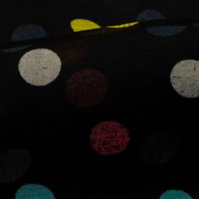 Black And Yellow Polka Dots Pattern Digital Print Bemberg Chiffon Fabric