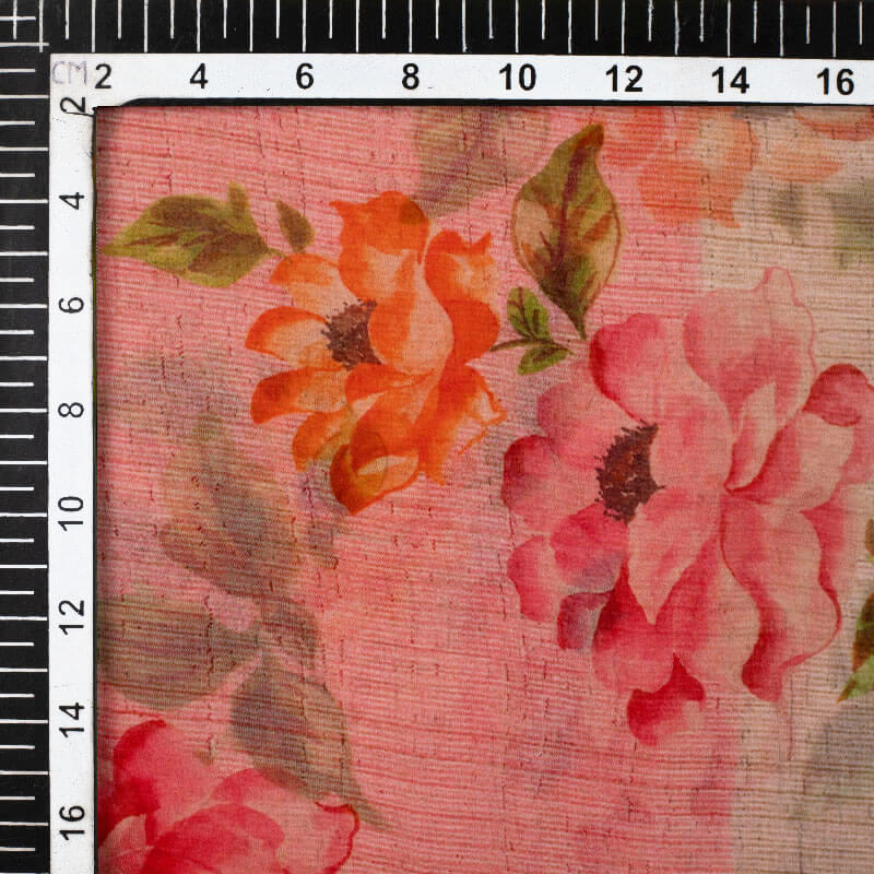 Pink And Orange Floral Pattern Digital Print Bemberg Chiffon Fabric