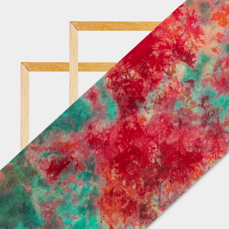 Cream And Red Tie & Dye Pattern Digital Print Bemberg Chiffon Fabric