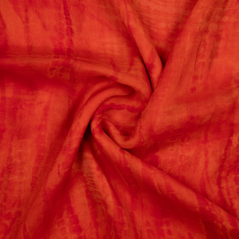 Orange And Red Tie & Dye Pattern Digital Print Bemberg Chiffon Fabric