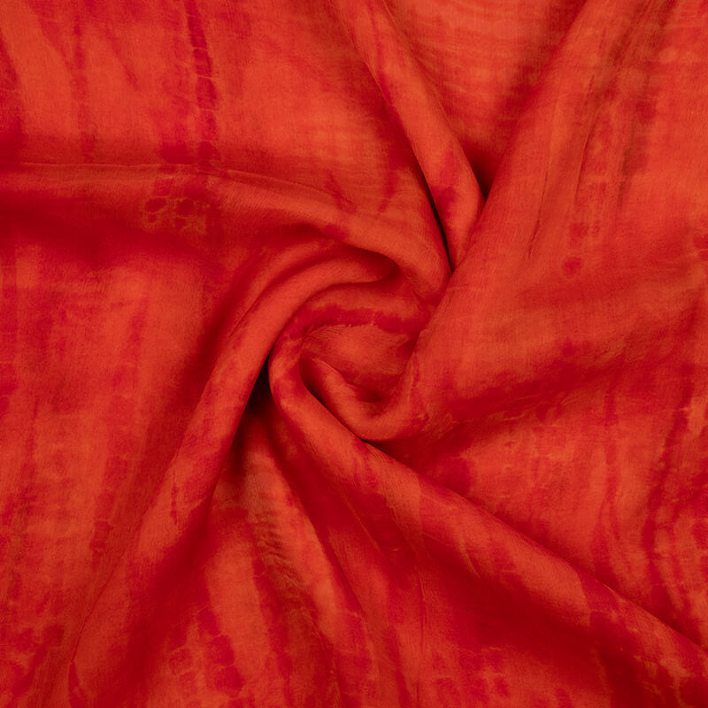 Orange And Red Tye And Dye Pattern Digital Print Bemberg Chiffon Fabric