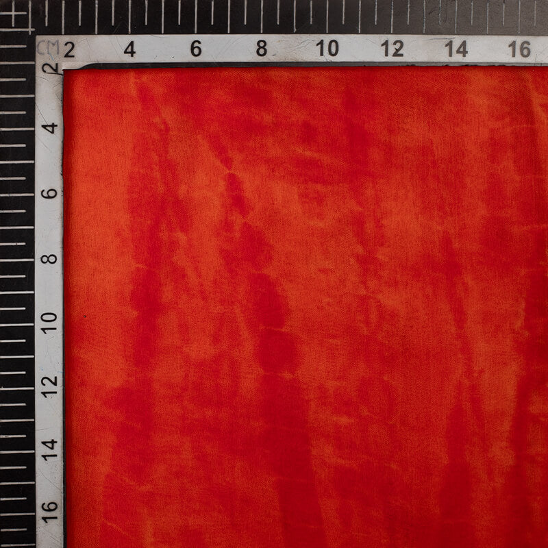 Orange And Red Tie & Dye Pattern Digital Print Bemberg Chiffon Fabric