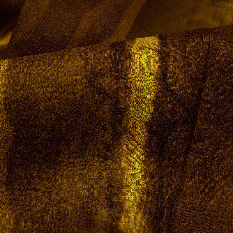 Brown And Yellow Tye And Dye Pattern Digital Print Bemberg Chiffon Fabric