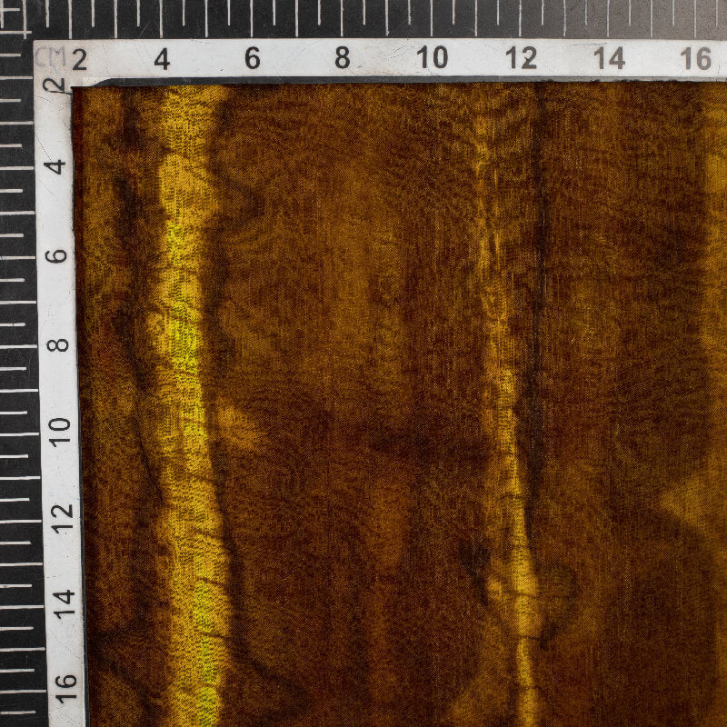 Brown And Yellow Tie & Dye Pattern Digital Print Bemberg Chiffon Fabric