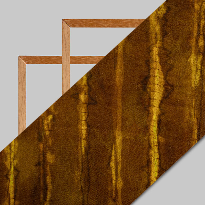 Brown And Yellow Tye And Dye Pattern Digital Print Bemberg Chiffon Fabric