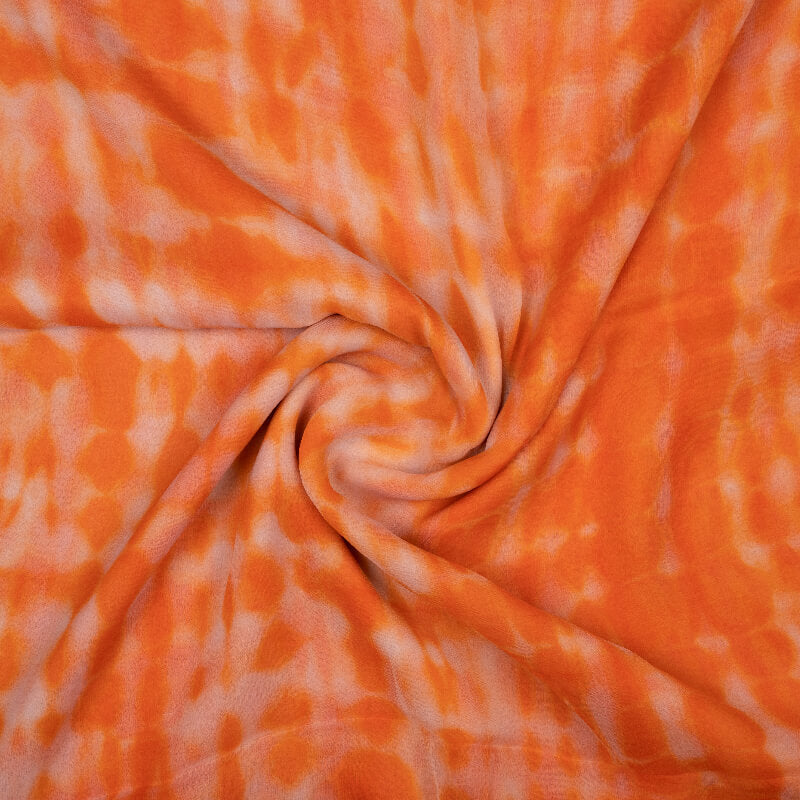 Orange And White Tie & Dye Pattern Digital Print Bemberg Chiffon Fabric