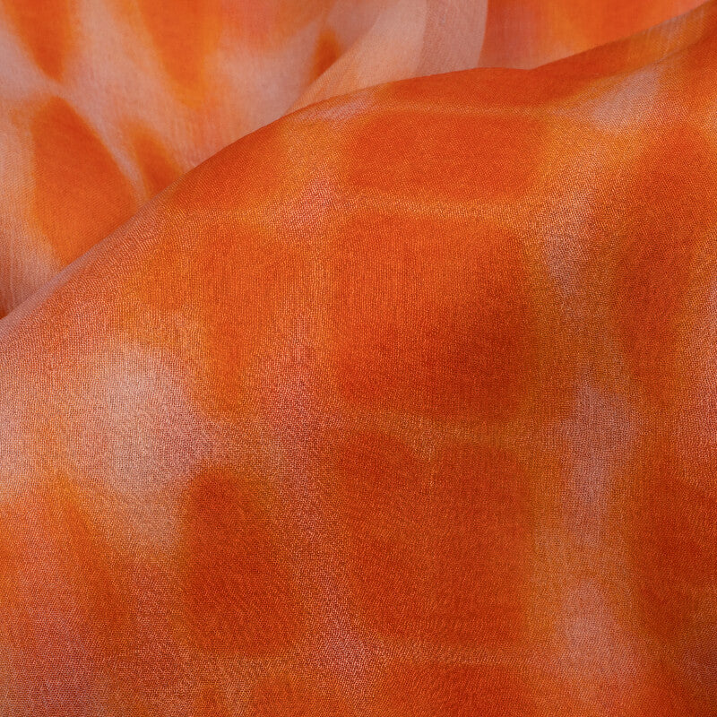 Orange And White Tye And Dye Pattern Digital Print Bemberg Chiffon Fabric