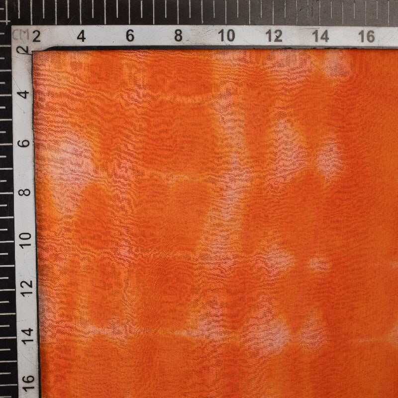Orange And White Tie & Dye Pattern Digital Print Bemberg Chiffon Fabric