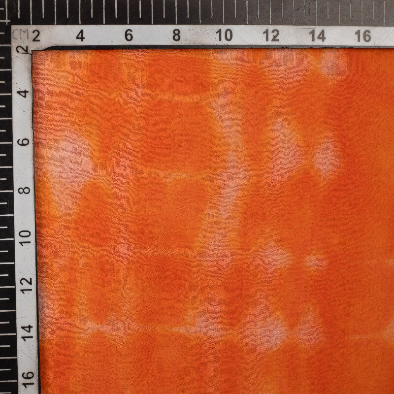 Orange And White Tye And Dye Pattern Digital Print Bemberg Chiffon Fabric