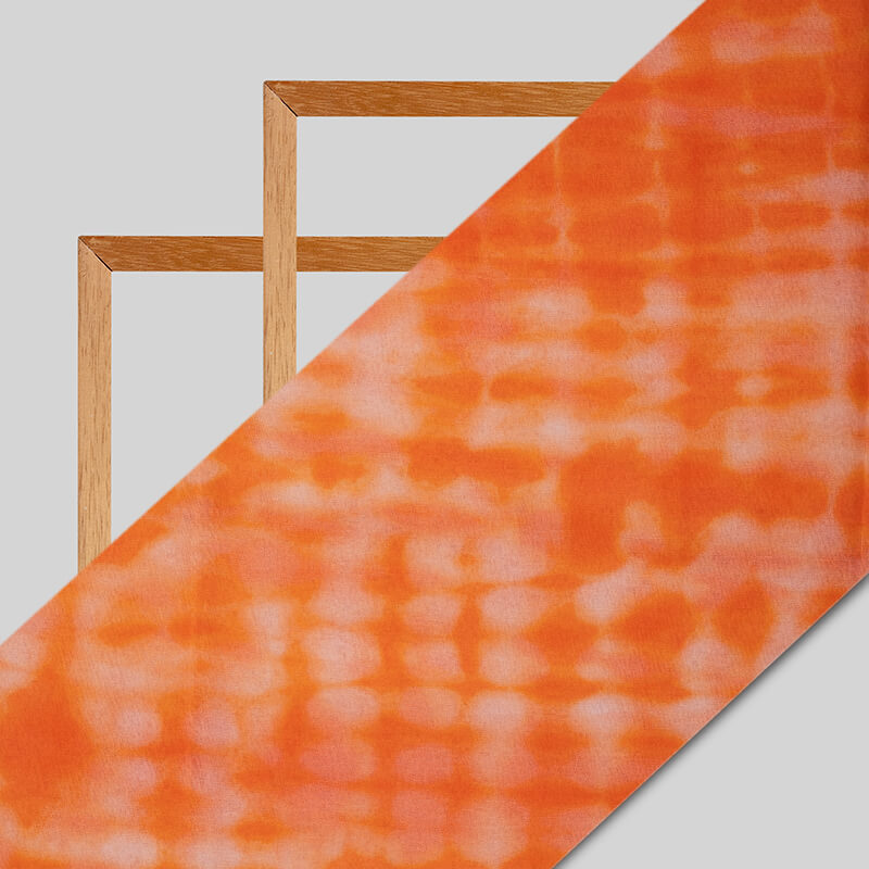 Orange And White Tye And Dye Pattern Digital Print Bemberg Chiffon Fabric