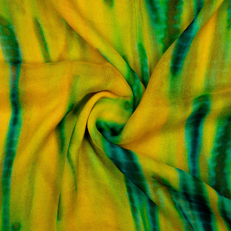Yellow And Green Tie & Dye Pattern Digital Print Bemberg Chiffon Fabric