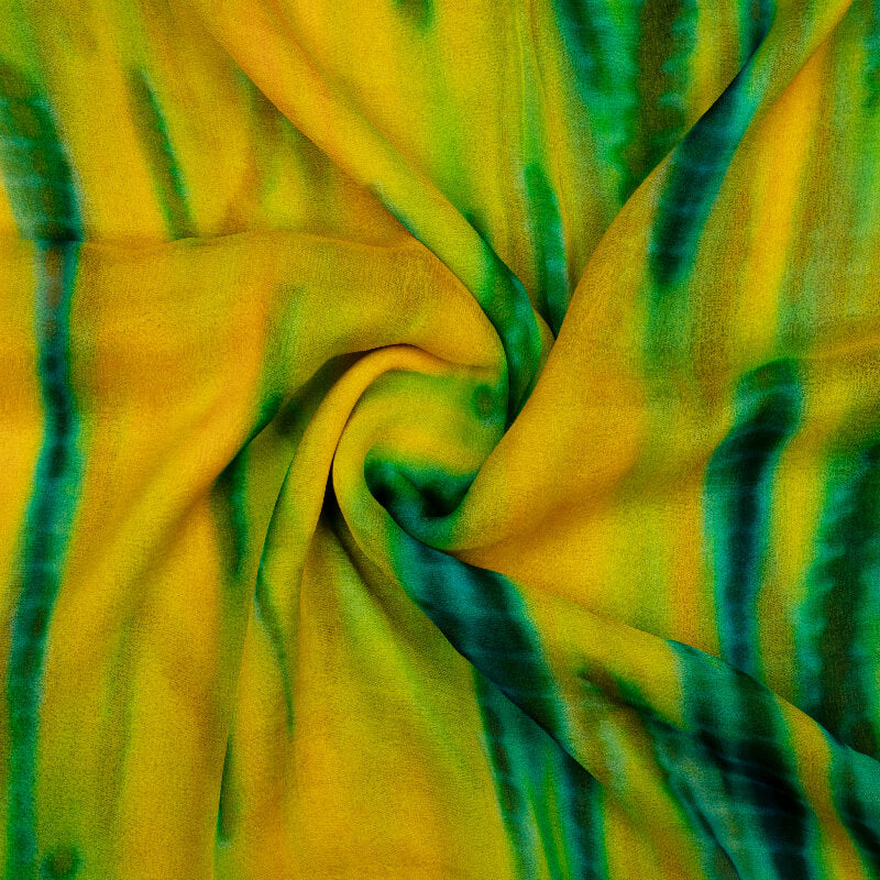 Yellow And Green Tye And Dye Pattern Digital Print Bemberg Chiffon Fabric