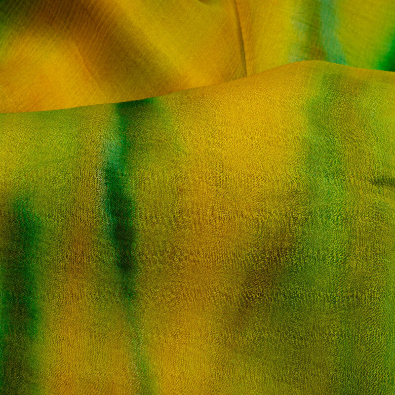 Yellow And Green Tie & Dye Pattern Digital Print Bemberg Chiffon Fabric