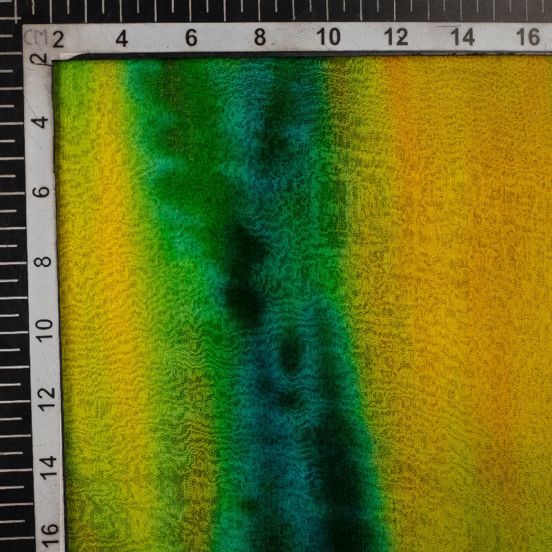 Yellow And Green Tye And Dye Pattern Digital Print Bemberg Chiffon Fabric