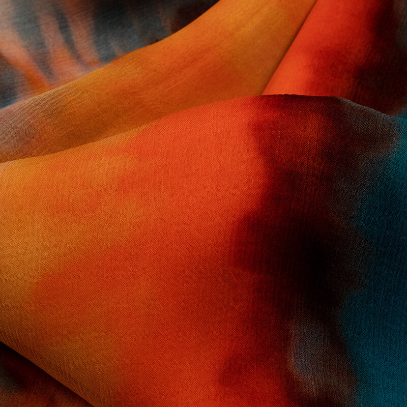 Orange And Blue Tye And Dye Pattern Digital Print Bemberg Chiffon Fabric
