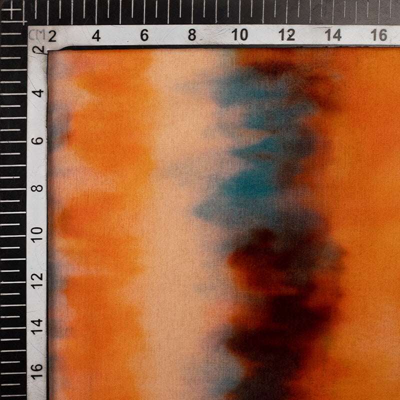 Orange And Blue Tie & Dye Pattern Digital Print Bemberg Chiffon Fabric