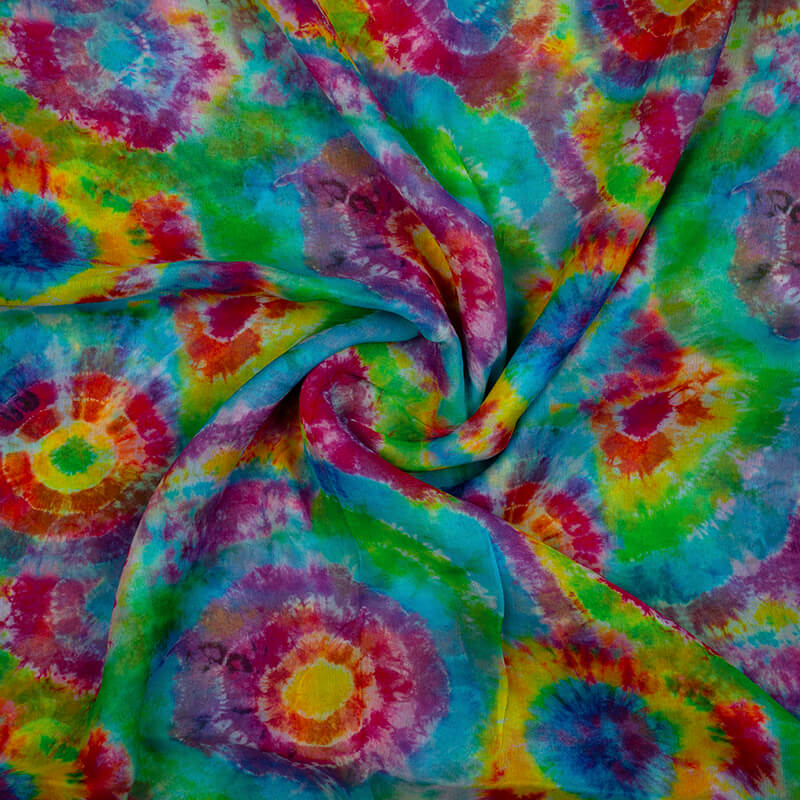 Blue And Pink Tye And Dye Pattern Digital Print Bemberg Chiffon Fabric