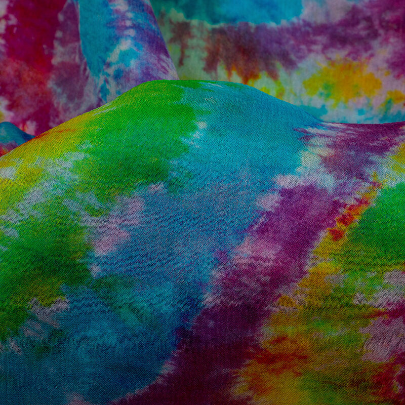 Blue And Pink Tye And Dye Pattern Digital Print Bemberg Chiffon Fabric