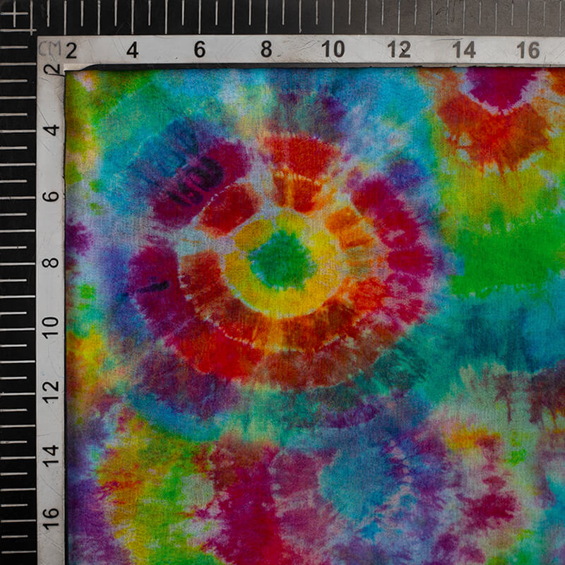 Blue And Pink Tye And Dye Pattern Digital Print Bemberg Chiffon Fabric