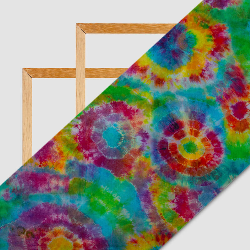 Blue And Pink Tye And Dye Pattern Digital Print Bemberg Chiffon Fabric