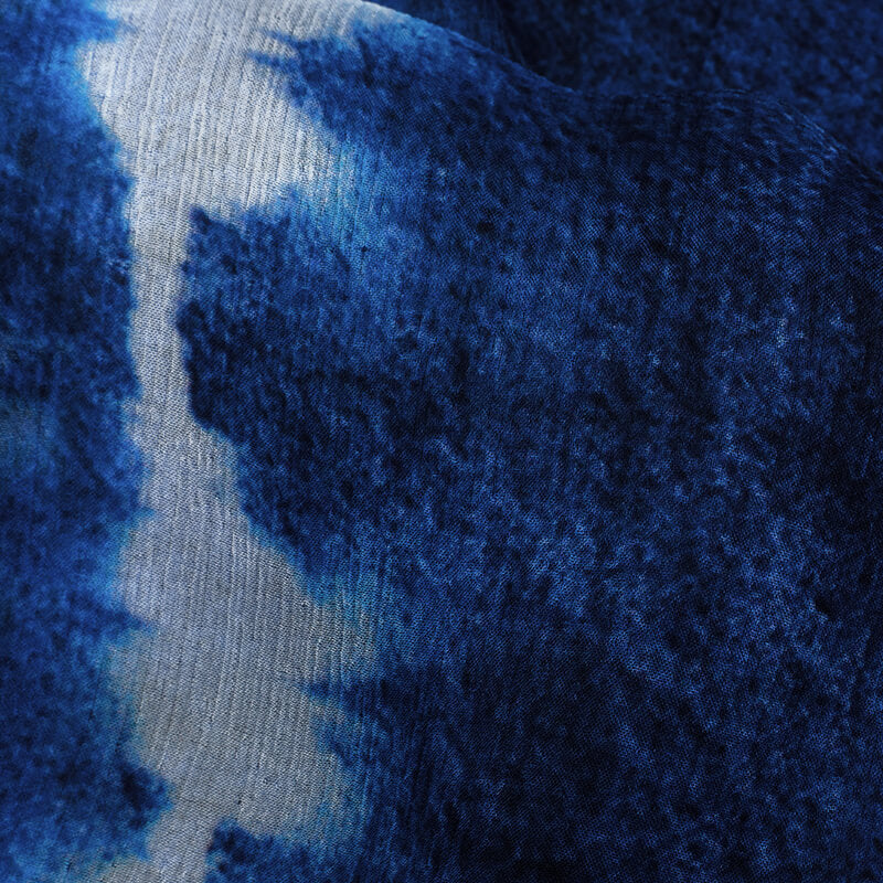 Blue And White Tie & Dye Pattern Digital Print Bemberg Chiffon Fabric