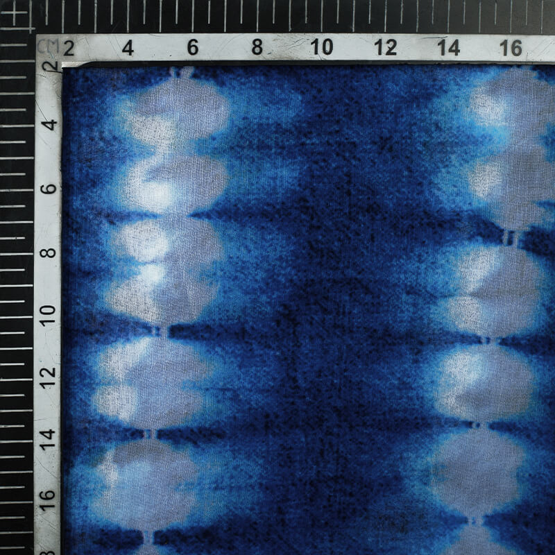 Blue And White Tie & Dye Pattern Digital Print Bemberg Chiffon Fabric