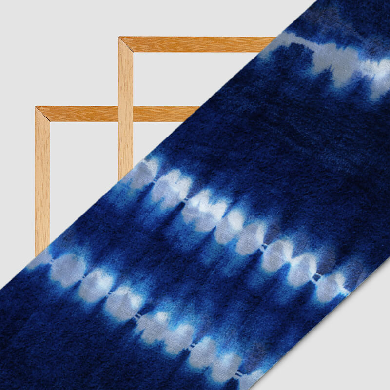 Blue And White Tie & Dye Pattern Digital Print Bemberg Chiffon Fabric