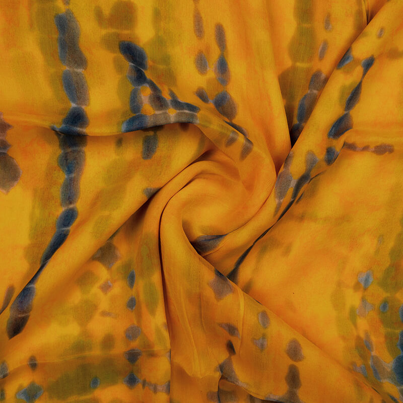 Yellow And Blue Tye And Dye Pattern Digital Print Bemberg Chiffon Fabric