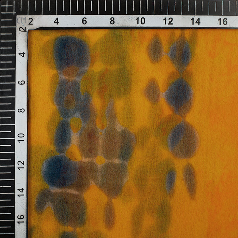 Yellow And Blue Tye And Dye Pattern Digital Print Bemberg Chiffon Fabric