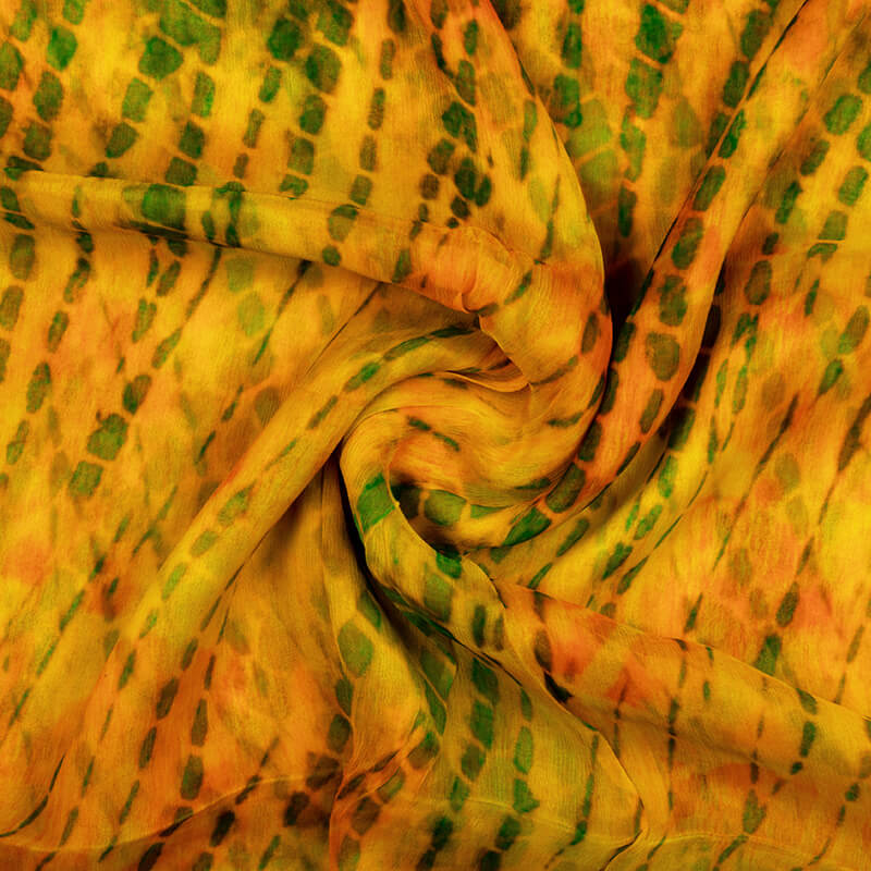 Yellow And Green Tye And Dye Pattern Digital Print Bemberg Chiffon Fabric
