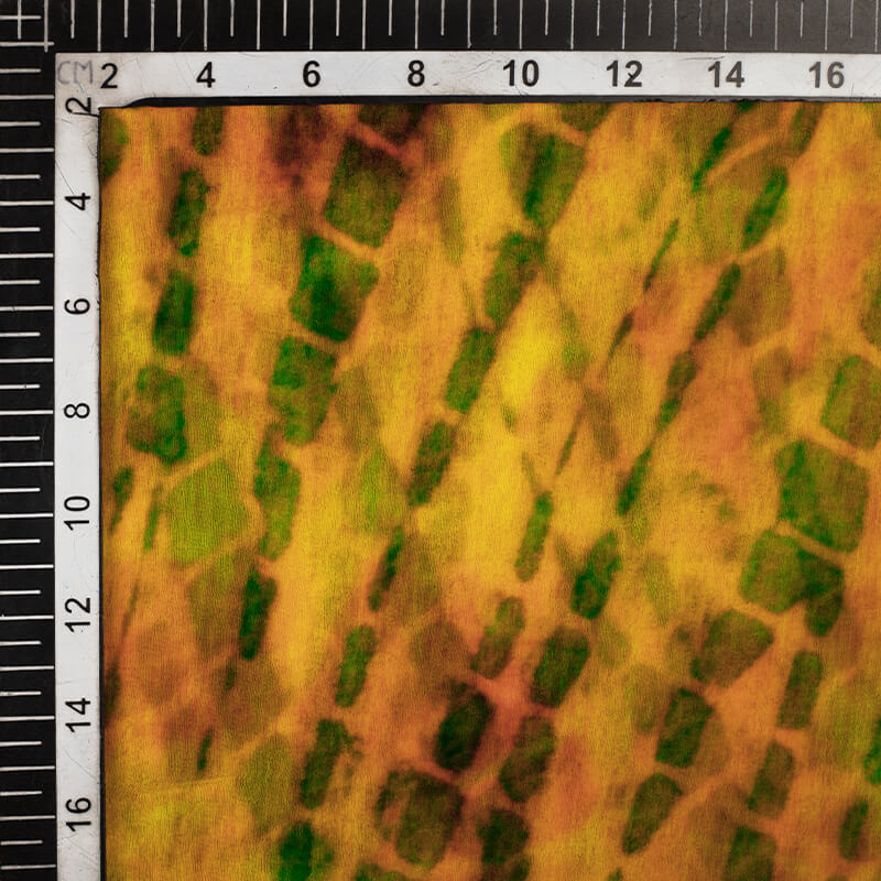 Yellow And Green Tye And Dye Pattern Digital Print Bemberg Chiffon Fabric