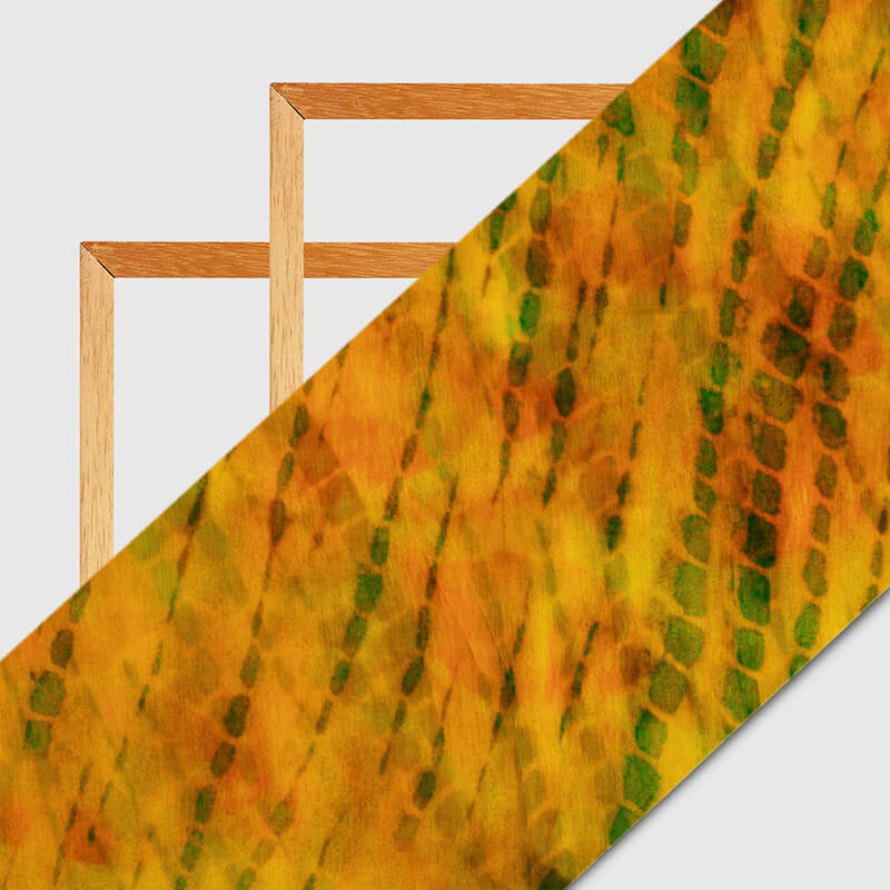 Yellow And Green Tye And Dye Pattern Digital Print Bemberg Chiffon Fabric