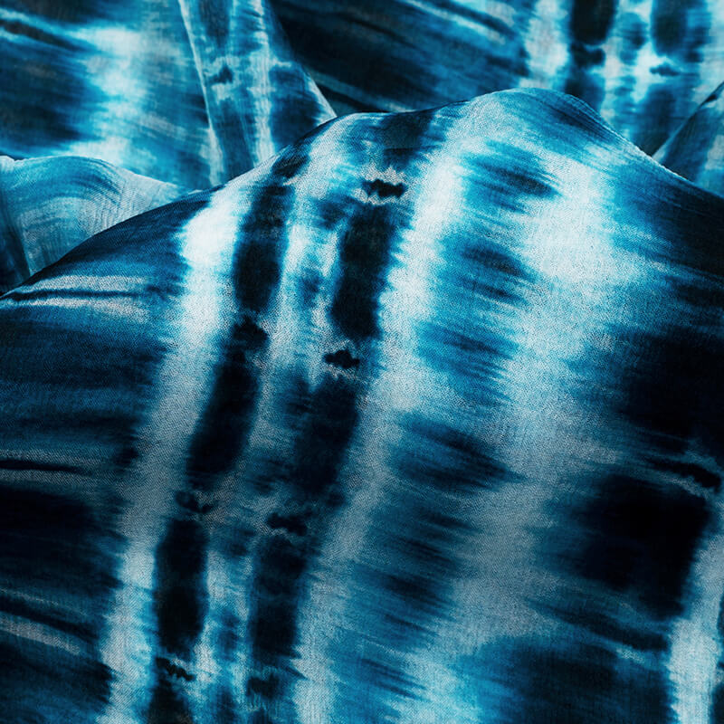 Blue And White Tie & Dye Pattern Digital Print Bemberg Chiffon Fabric