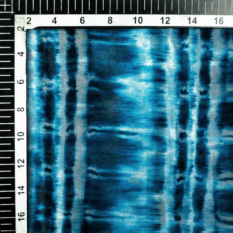 Blue And White Tye And Dye Pattern Digital Print Bemberg Chiffon Fabric