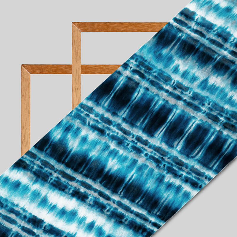 Blue And White Tie & Dye Pattern Digital Print Bemberg Chiffon Fabric