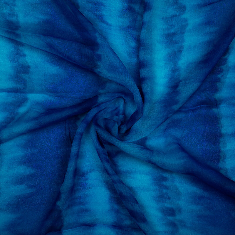 Royal Blue Tye And Dye Pattern Digital Print Bemberg Chiffon Fabric