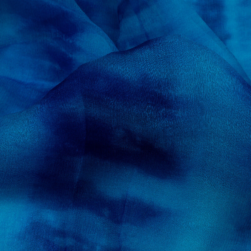 Royal Blue Tye And Dye Pattern Digital Print Bemberg Chiffon Fabric