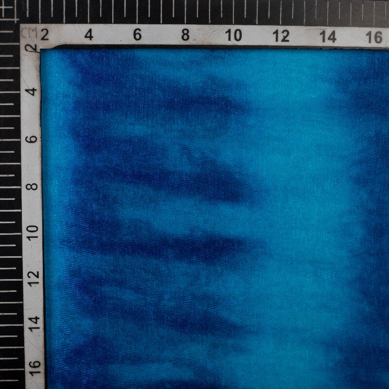 Royal Blue Tye And Dye Pattern Digital Print Bemberg Chiffon Fabric