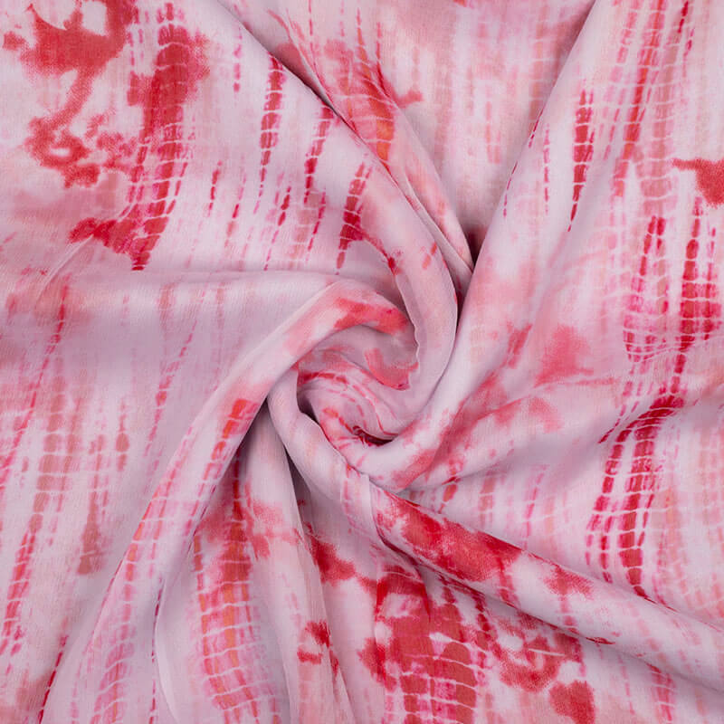 White And Pink Tie & Dye Pattern Digital Print Bemberg Chiffon Fabric