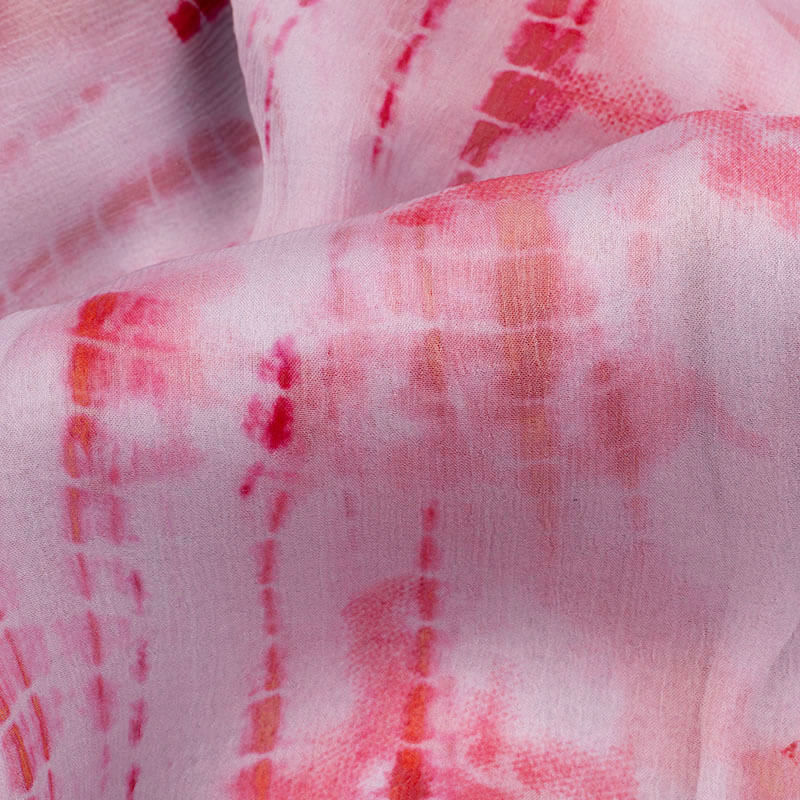 White And Pink Tye And Dye Pattern Digital Print Bemberg Chiffon Fabric