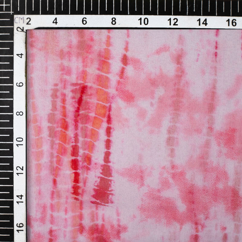 White And Pink Tye And Dye Pattern Digital Print Bemberg Chiffon Fabric