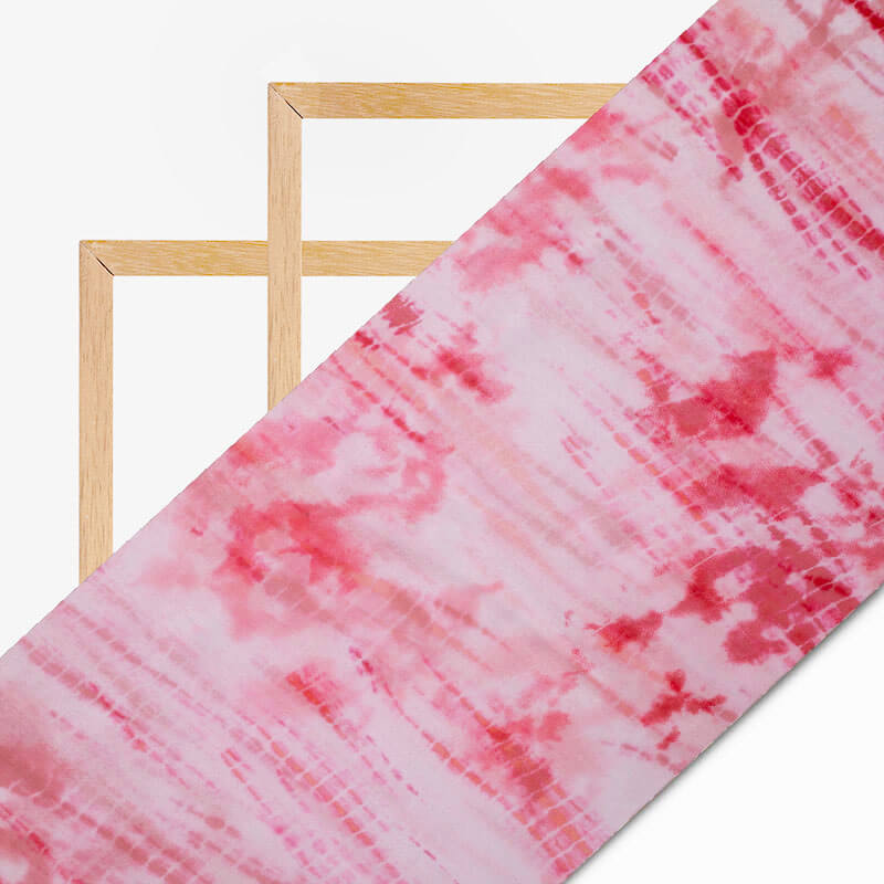 White And Pink Tie & Dye Pattern Digital Print Bemberg Chiffon Fabric