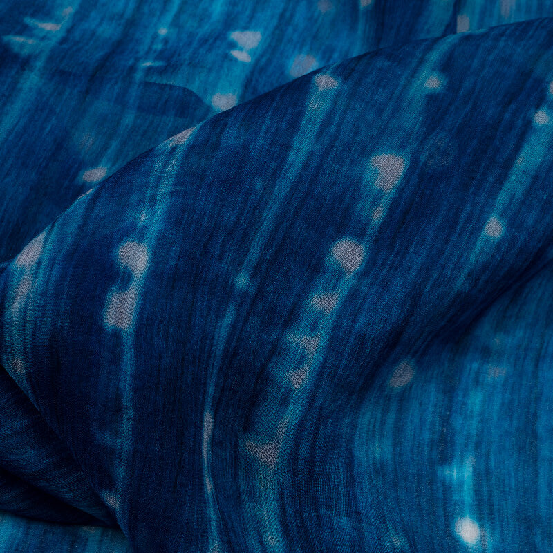 Blue And White Tye And Dye Pattern Digital Print Bemberg Chiffon Fabric