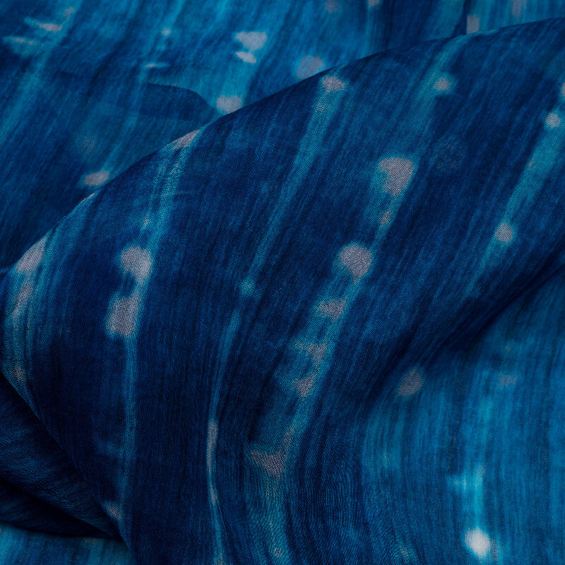 Blue And White Tie & Dye Pattern Digital Print Bemberg Chiffon Fabric