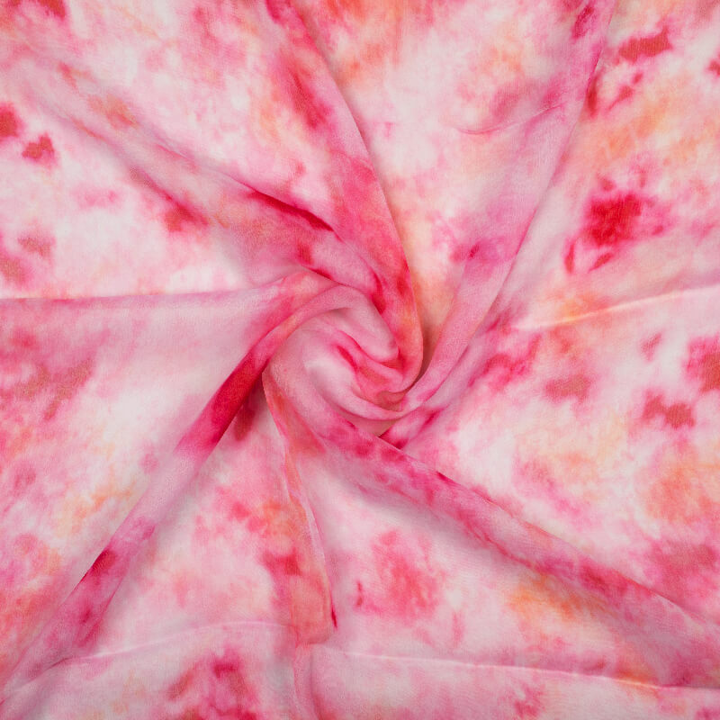 Pink And White Tie & Dye Pattern Digital Print Bemberg Chiffon Fabric