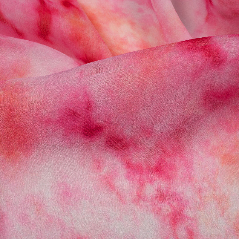 Pink And White Tye And Dye Pattern Digital Print Bemberg Chiffon Fabric
