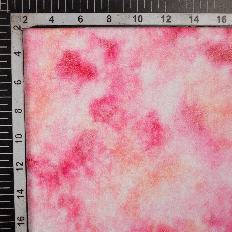 Pink And White Tie & Dye Pattern Digital Print Bemberg Chiffon Fabric