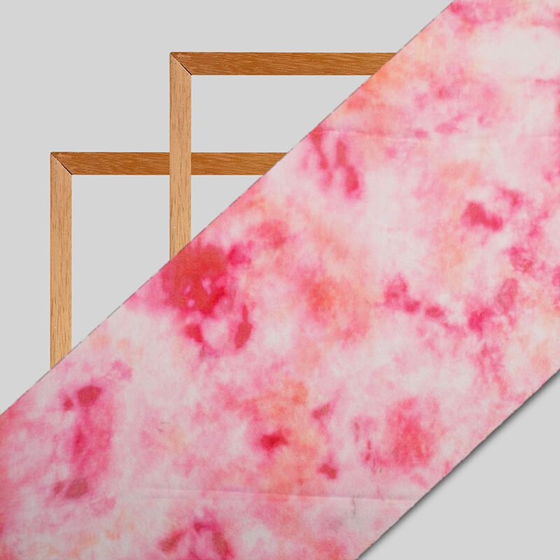 Pink And White Tie & Dye Pattern Digital Print Bemberg Chiffon Fabric